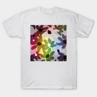 Pattern with floral elements in soft rainbow colors on grey background T-Shirt